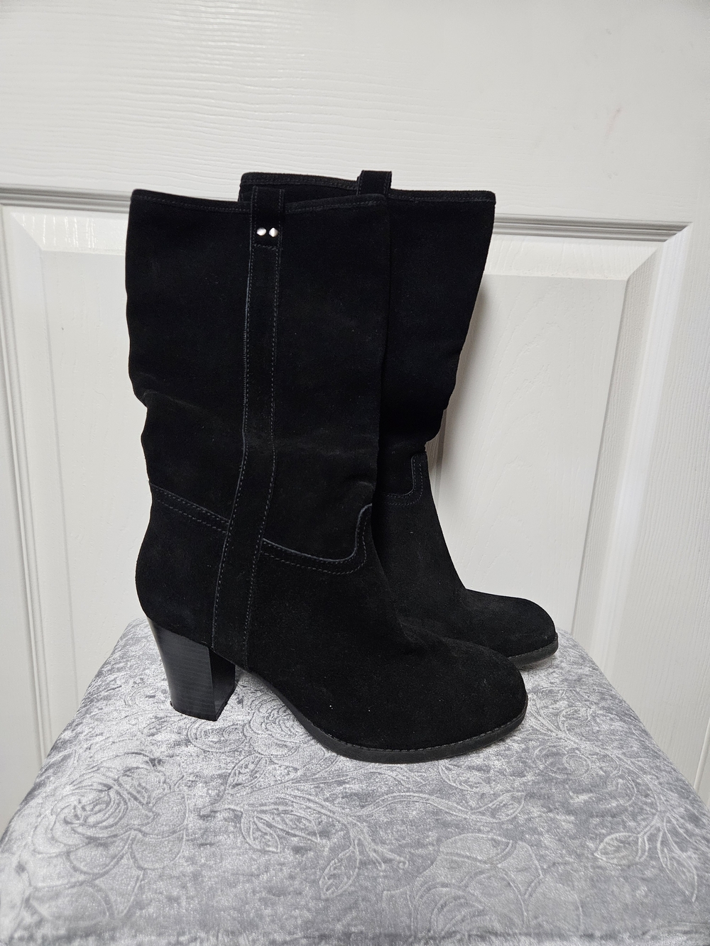 Merona Black Suede Mid-Calf Block Heel Boots